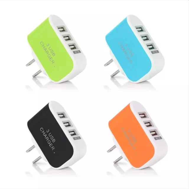 Universal Travel 3 in 1 Car Chargers Portable LED 3 Ports Usb Plugs Charging Cell Phone Wall iPhone Charger Travel Power Adapter