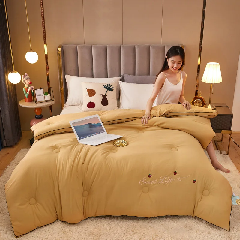 Стеганое одеяло из соевой шерсти с вышивкой, утолщенное стеганое одеяло из 100% хлопка для взрослых на все сезоны