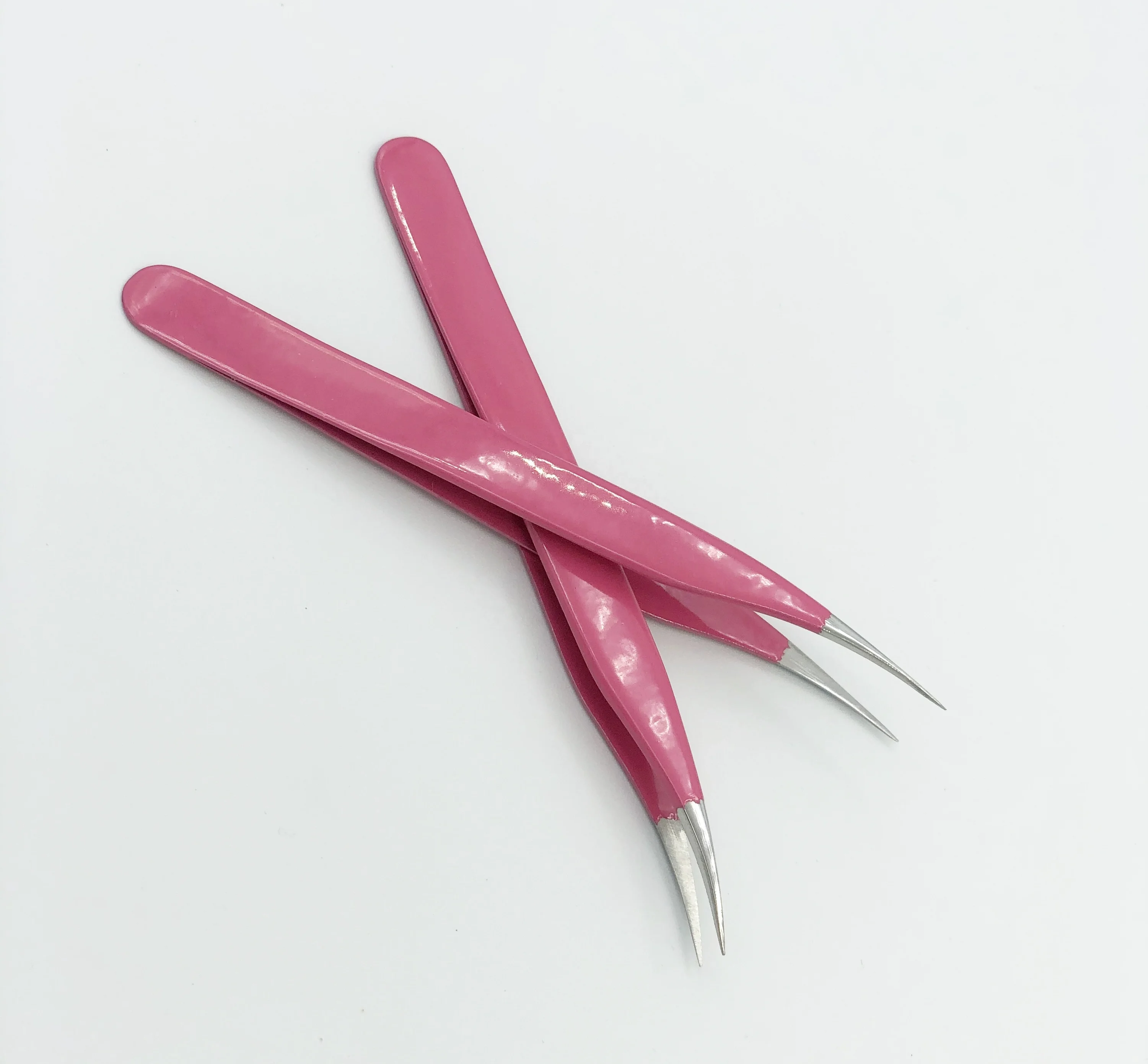  Профессиональный Розовый Пинцет для наращивания ресниц с алмазным наконечником серебряной нержавеющей сталью под частной этикеткой