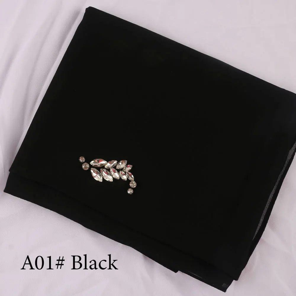 Мусульманский Исламский женский украшенный хиджаб шаль ручной работы с бусинами 3d цветок тяжелый шифон 75*180 см Шарф