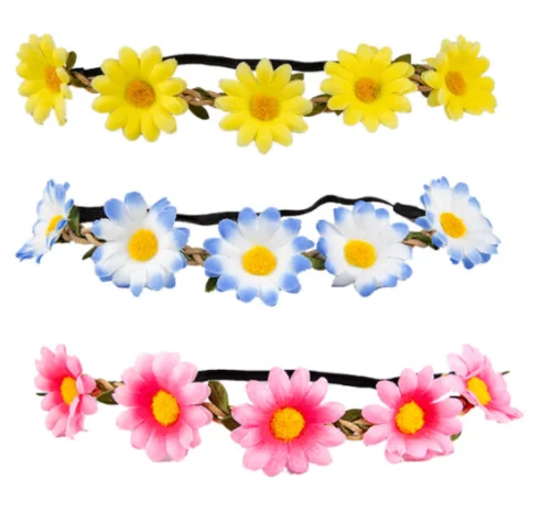Hot Sale Flower Headband Festival Hippie Hawaiian Many Colour Fancy Dress Accessories