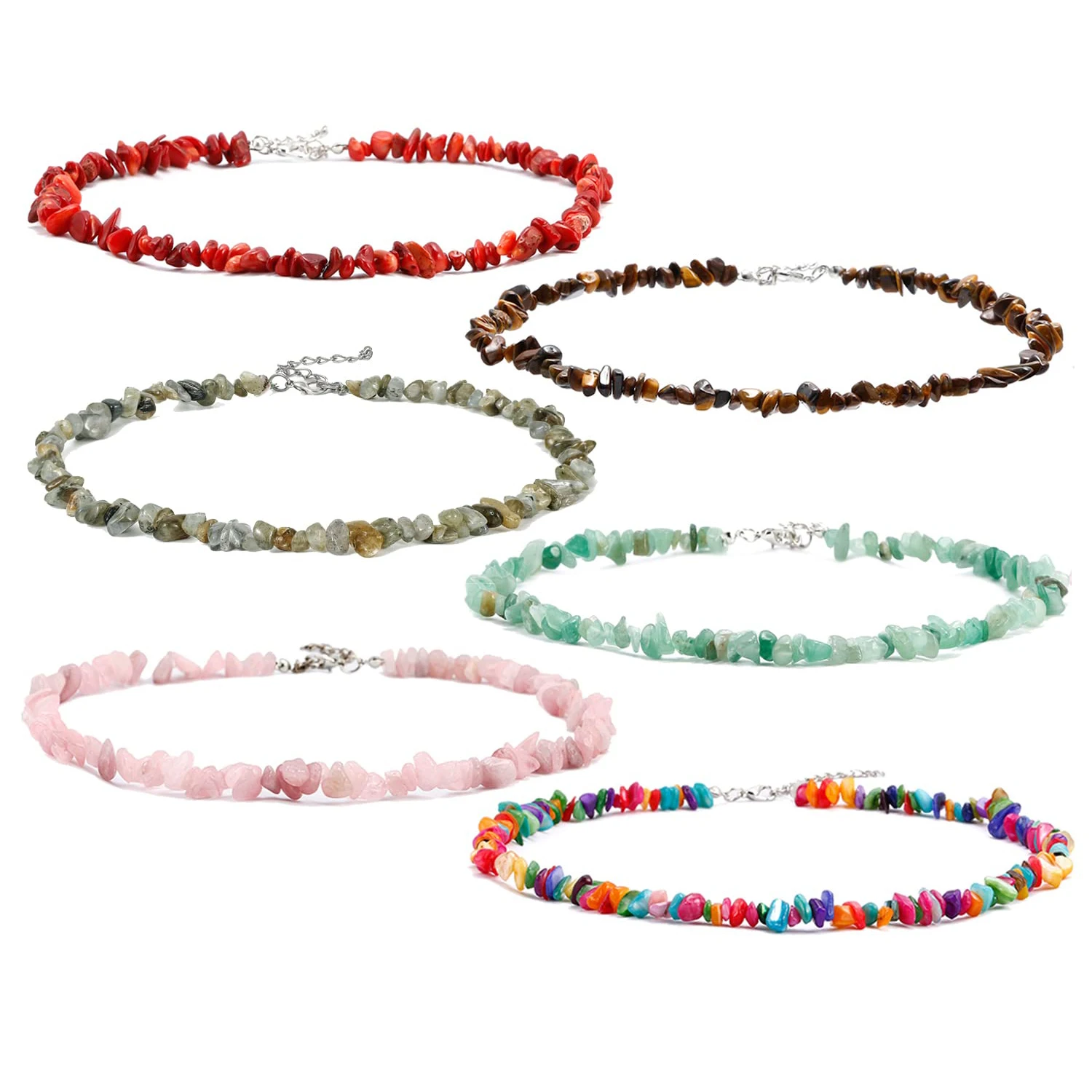 Natural Chip Stone Healing Crystal Chokers Necklace Boho Gemstone Necklaces For Women