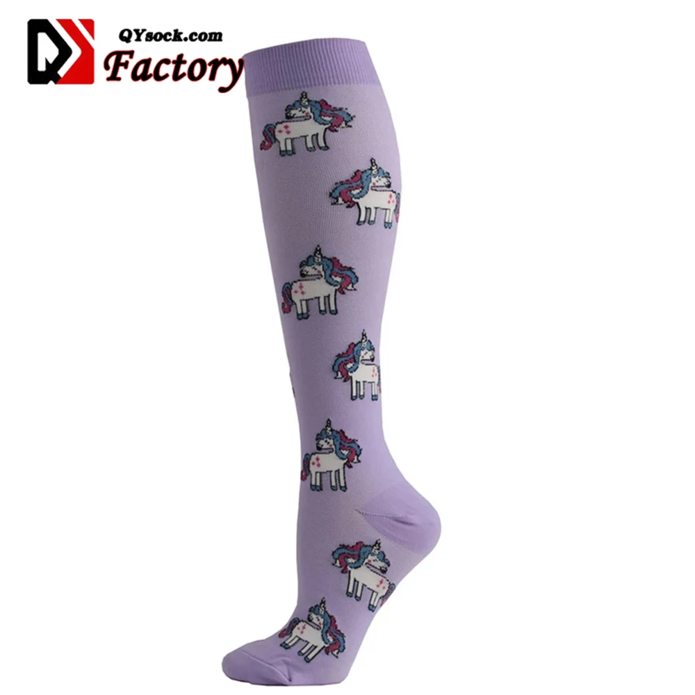 Custom Compression Stocking Pressure Unisex Sports Rainbow horse Pattern Women Men Long Socks
