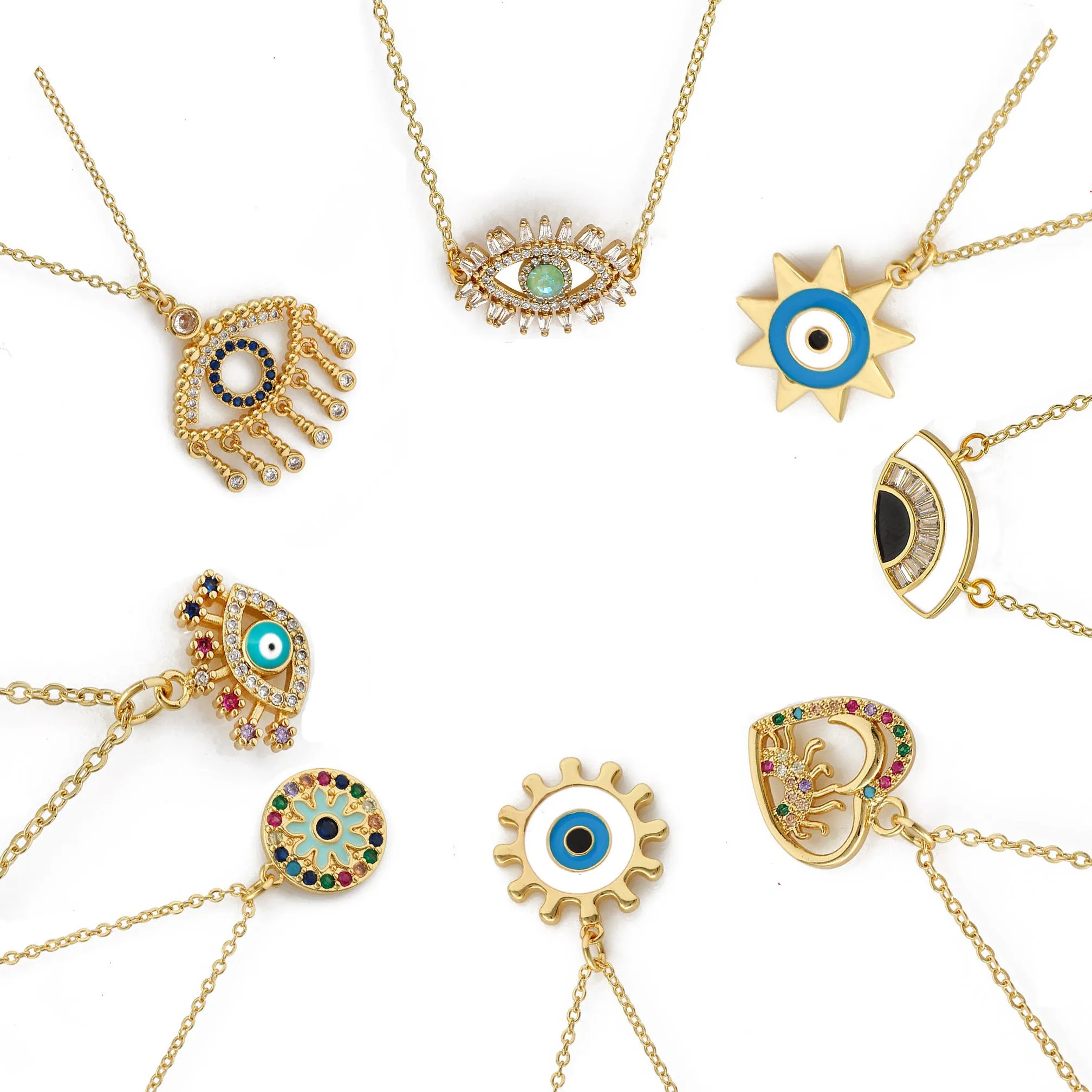 Personality Bohemian Gold Plated Chic Women Turkish Evil Eye Necklace Rhinestone Pendant Choker Necklace Jewelry for Women 2021