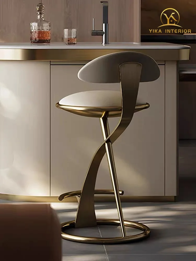 Factory direct sales Italian luxury home bar chairs golden stainless steel frame leather upholstered bar stools