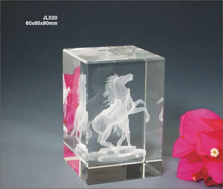 3d Laser Engraved Animal Crystal Cube for Souvenir Gifts Horse Plaque