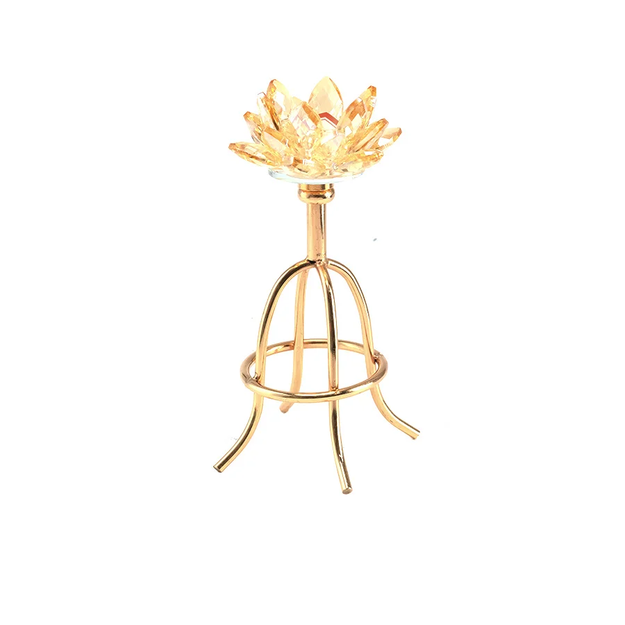 New Design Candle Holder  Decorative Crystal Lotus Flower Glass Candle Holder With Metal Base