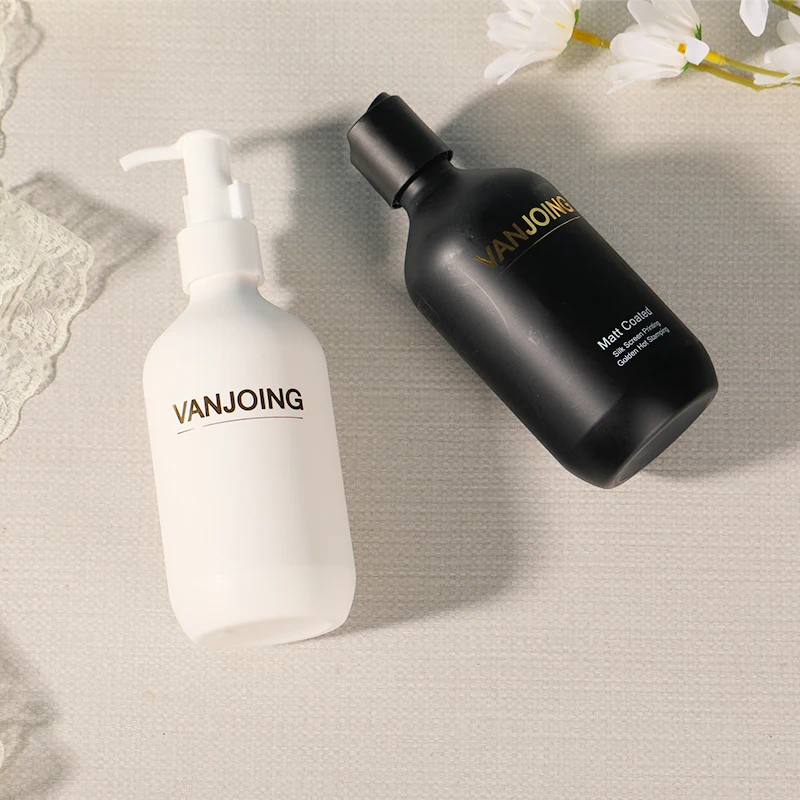 Custom 500ml frosted black liquid soap shampoo bottle filling machine pet plastic shampoo lotion bottle with pump