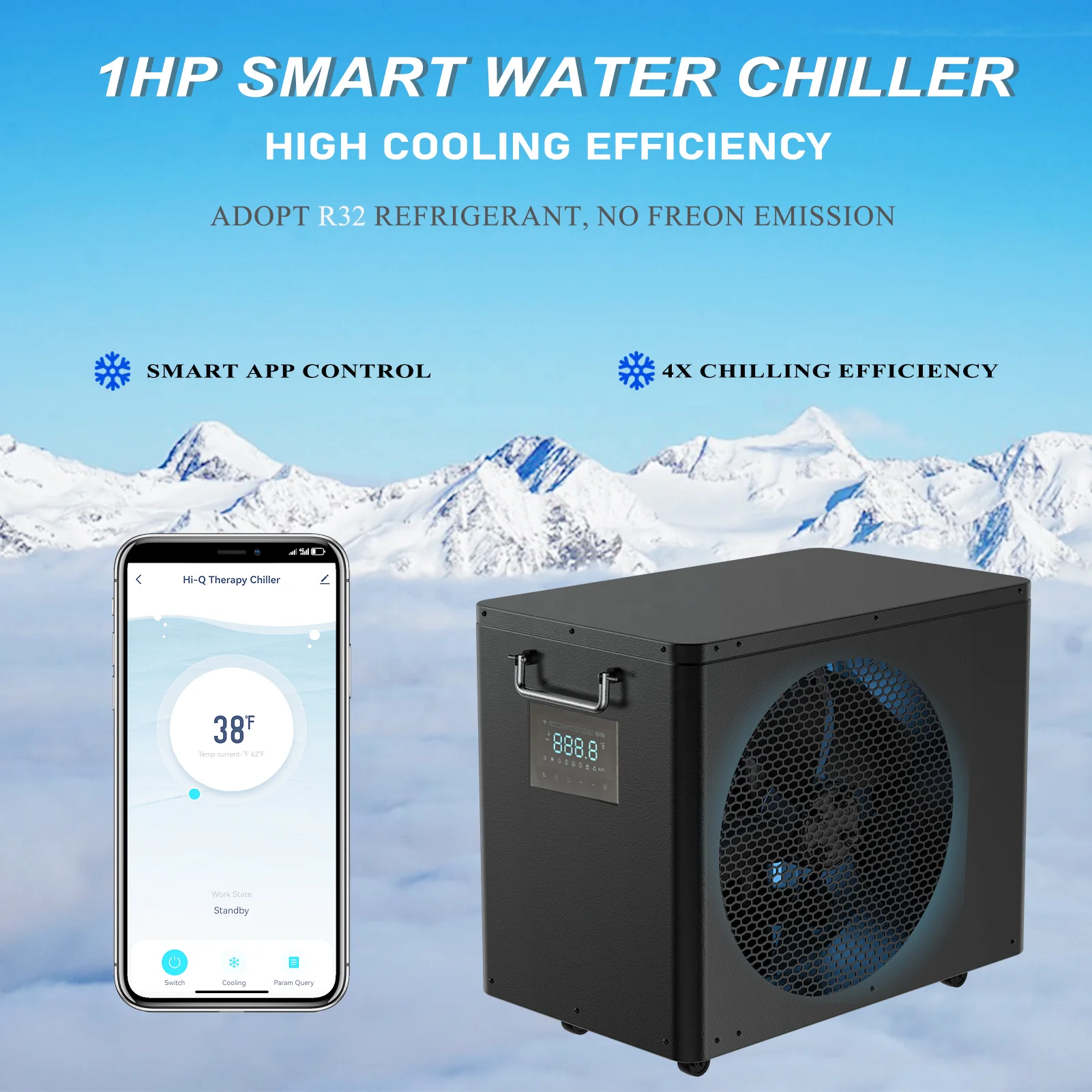 Hi-Q Group Cold Plunge Chiller 1hp Cooling System Mini Water Chiller Ice Bath Machine Athlete Fitness Recovery Ice Chiller 1hp