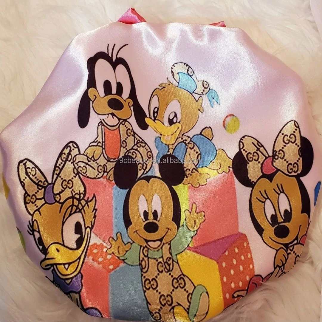 COCO MK family cartoon patterns lovely big lace double layer cute silk baby bonnet