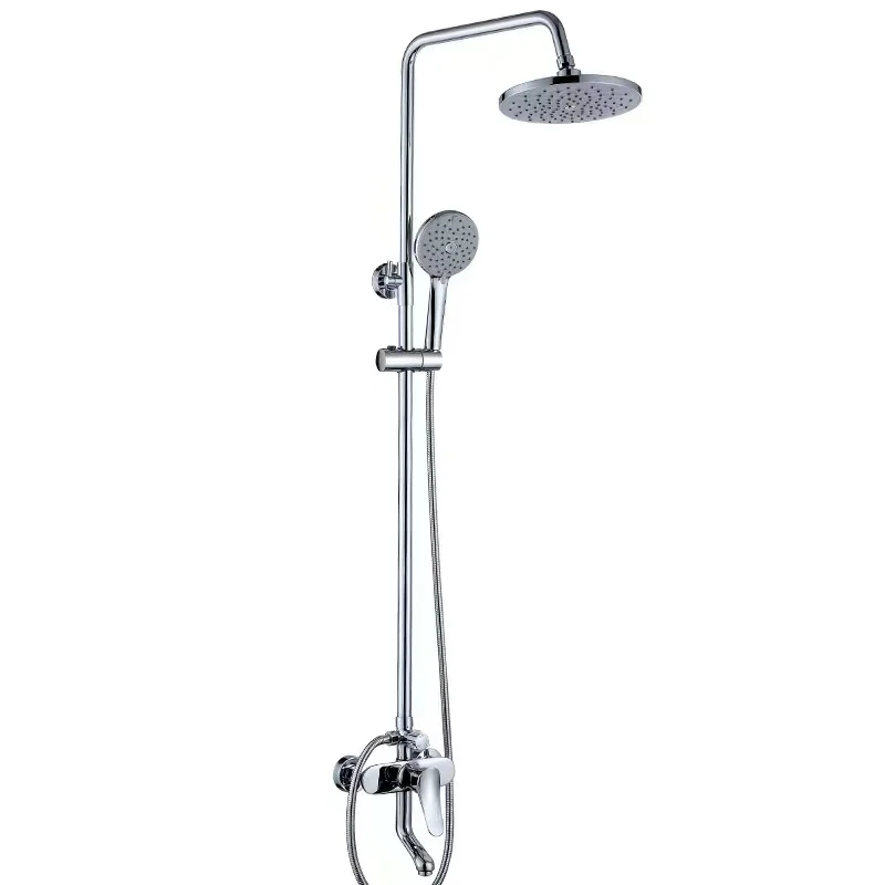 Economic Brass Exposed Wall Mounted Round Shower Set Bathroom Rainfall Hot Cold Water Mixer Shower Set