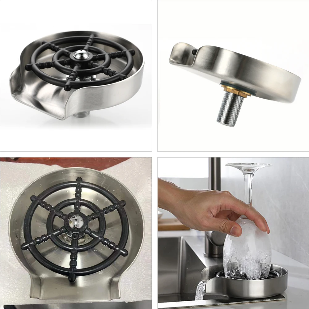 Commercial Bar Cafe Automatic Stainless Coffee Cup Rinser Black Bottle Washer Faucet Glass Rinser For Kitchen Sinks Accessories