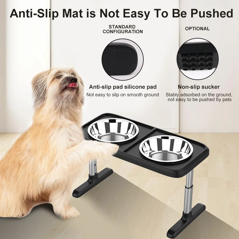 Amazon Hot Sale Adjustable Lift Stainless Steel Dog Bowl Cat Bowl Folding Pet Double Bowls