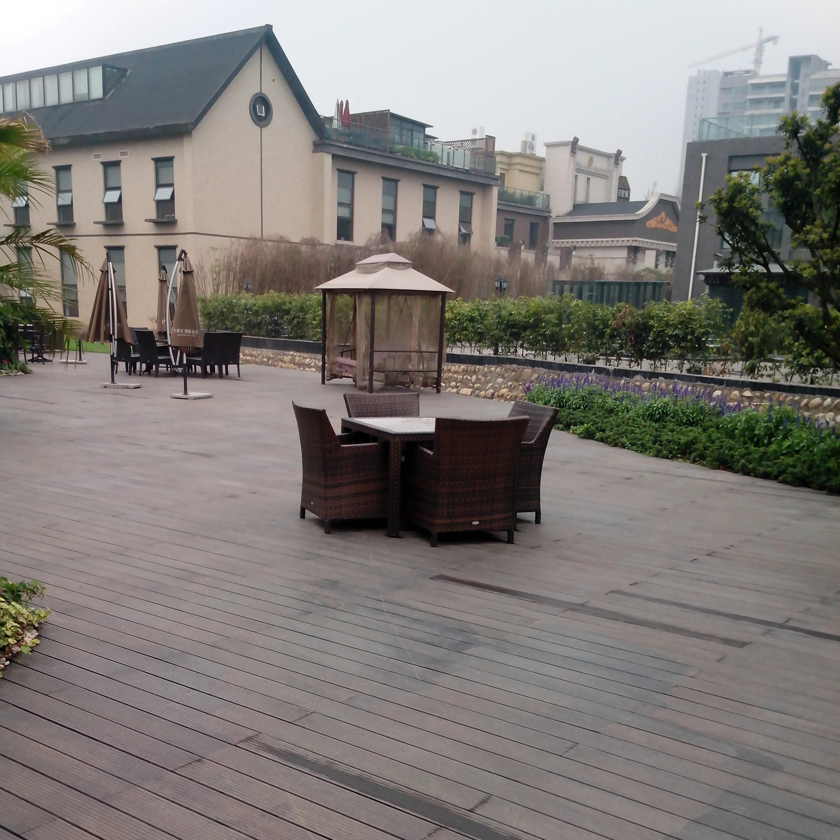 Wood Plastic Composite WPC Bamboo Decking Walkway Hotel Resort Deep Carbonization Bamboo Flooring Deck