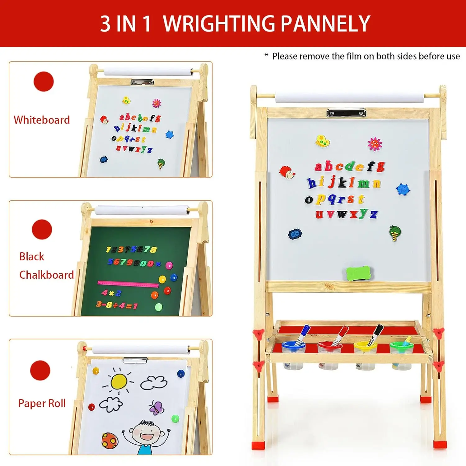 wooden art easel kids wooden easel whiteboard chalkboard with paper roll holder