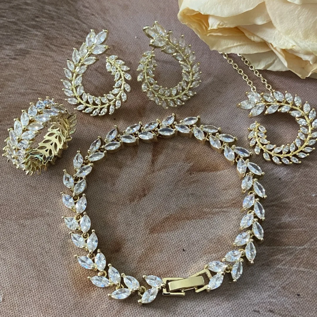 Fashion Bride wedding set accessories High-grade zircon necklace earrings ring bracelet jewelry set for women wholesale