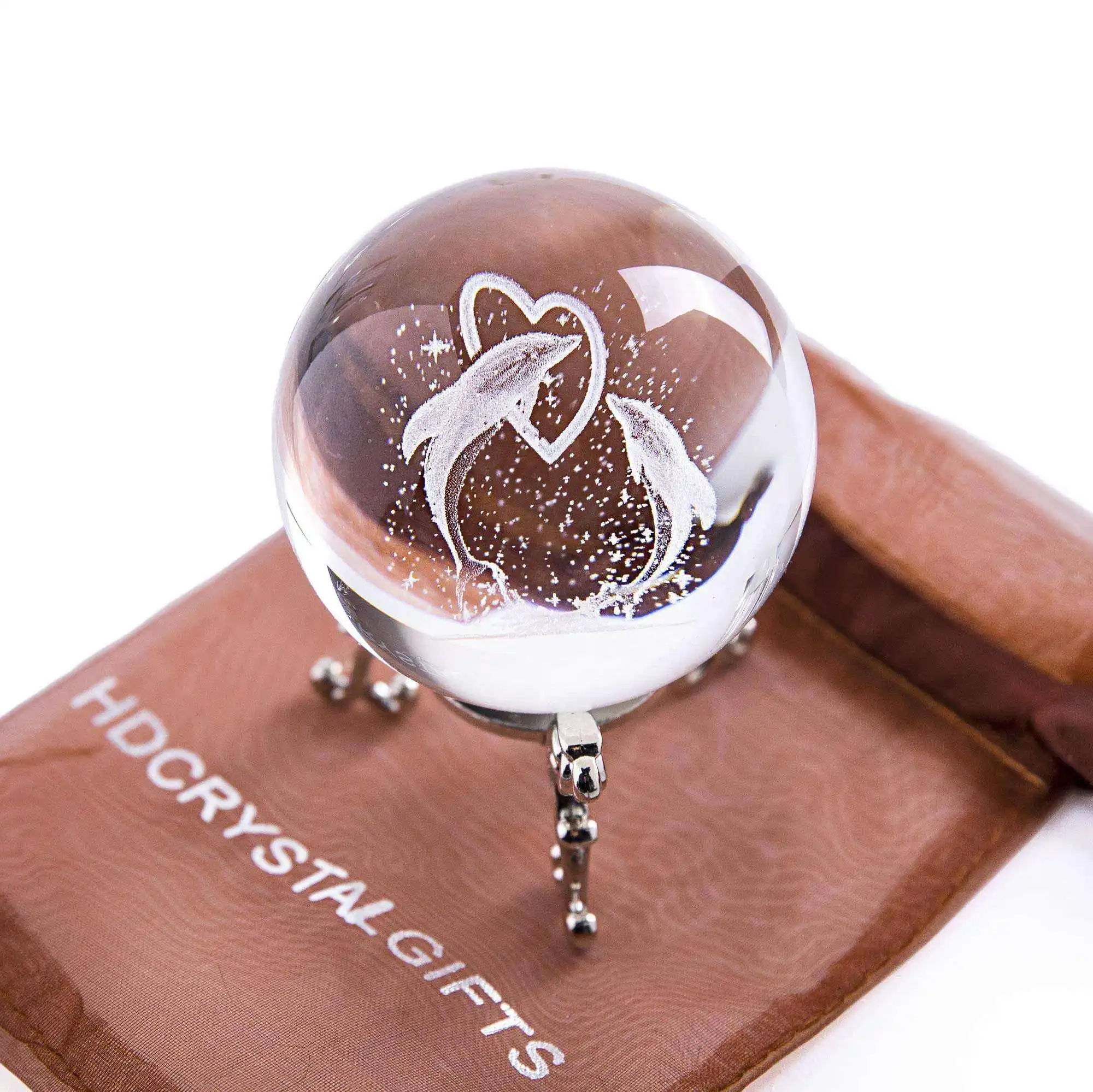 JY Wholesale new fashion thanksgiving gift dolphin figurine 3d laser engraving  crystal glass ball