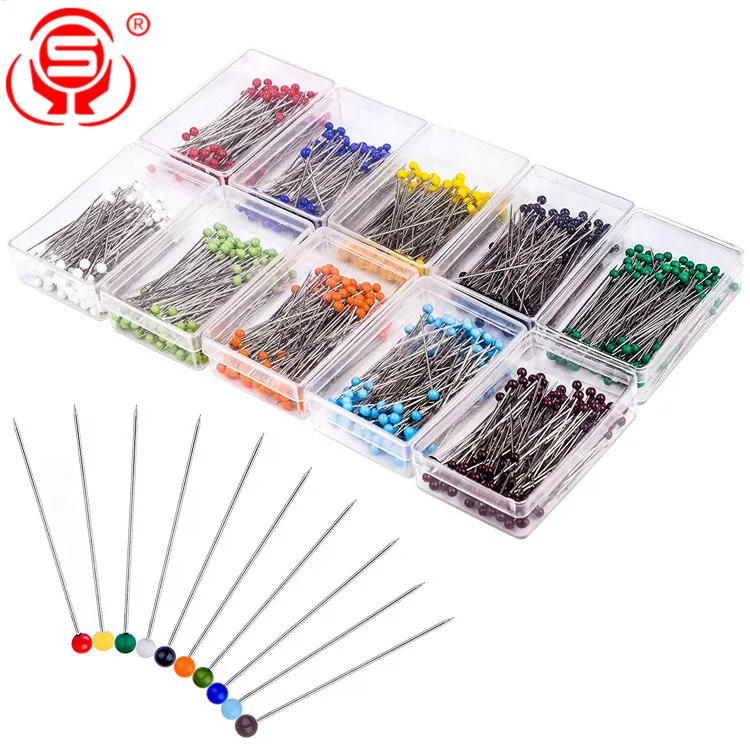 
1000 pcs Round shape colored glass head pins sewing pins for decoration 