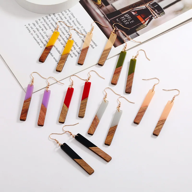 Wholesale Latest Fashion Jewelry Women Geometric Acrylic Resin Wooden Earrings Gold Plated Zinc Alloy Trendy Opp Bag 4g 2-7 Days