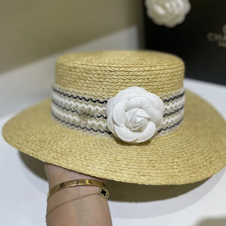 Japanese Fresh Vintage Flat Top Hat Literary Holiday Flower Lafite Straw Hat Children Summer Beach Sun Visor Hat