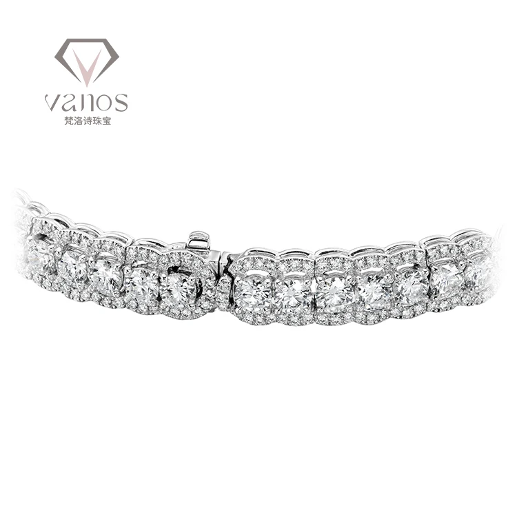 Vanos Fine Jewelry High Quality Certified 18k White Gold HPHT Round Shape Real CVD Lab Grown Diamond Tennis Bracelet For Sale