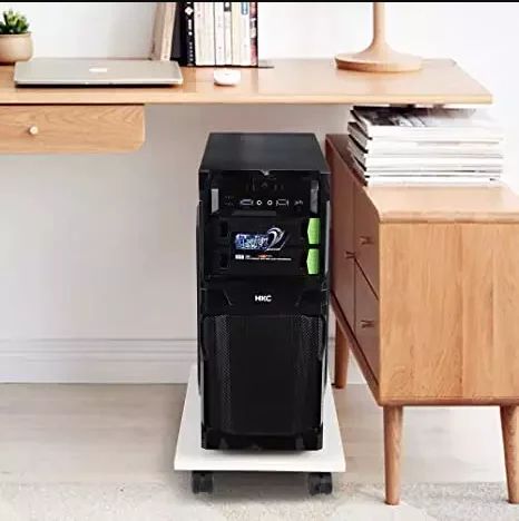 Space Saver Office Wooden Computer Mainframe Stand With Pulley