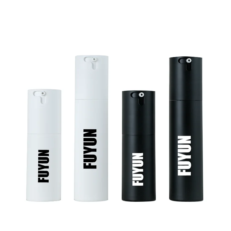 Luxury Gold Serum Essential Oil Lotion Packaging Plastic Cosmetic Glossy Black Twist Up Airless Pump Bottle