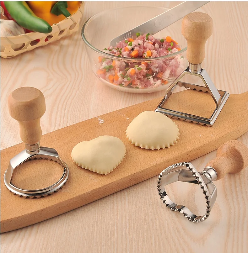 DIY Dumpling Tool Dough Cutting Mold Pastry Maker Ravioli Cutter cookie Stamp press With Wooden Handle For Biscuit Mold