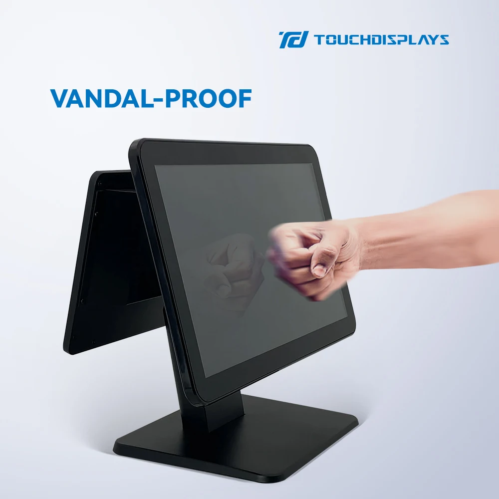 TouchDisplays 15.6 inch touch cash machine waterproof cash register dual screen pos supermarket pos system