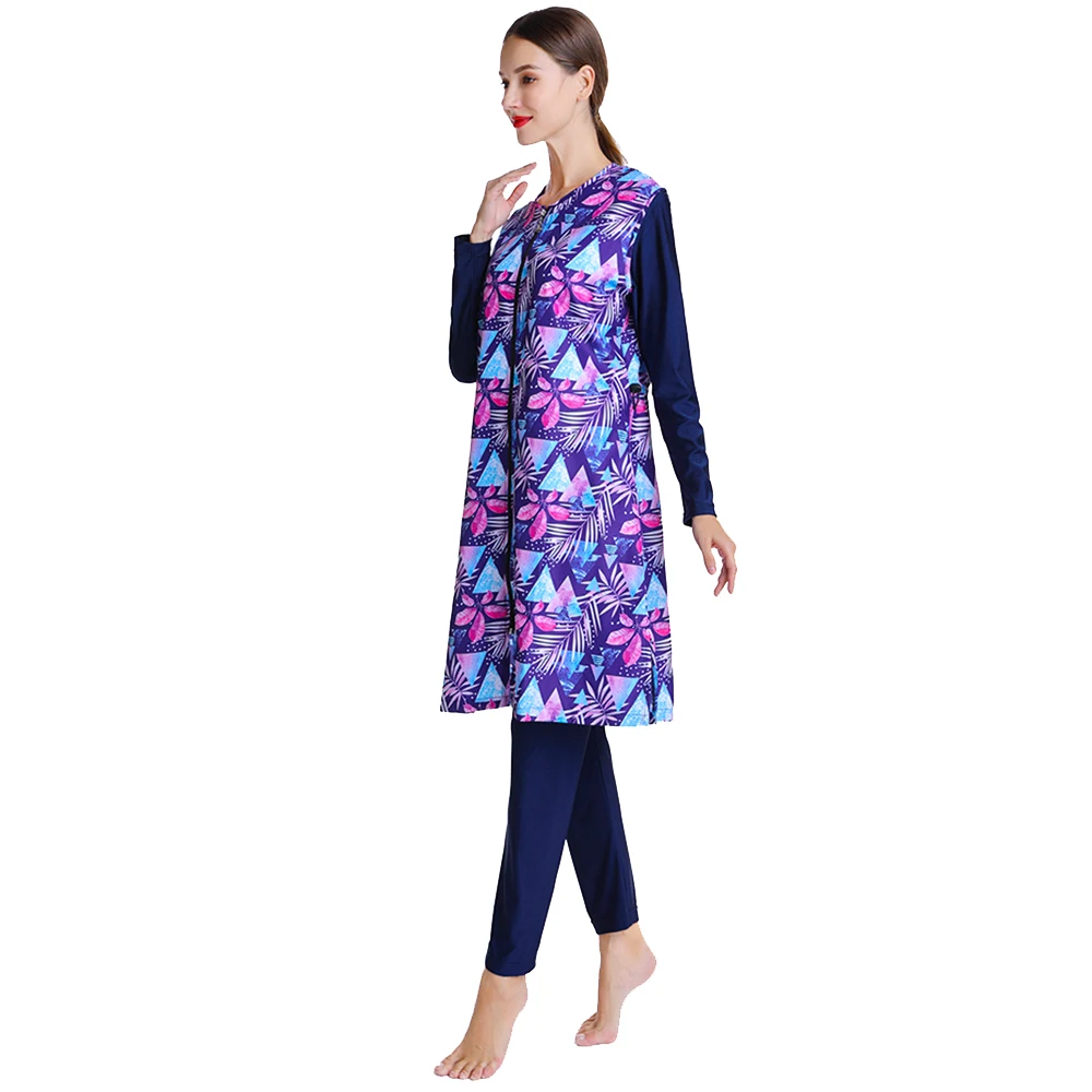 Stylish Modest Swimwear Set for Muslim Women New Patterned Burkini with Long Waterproof Robe