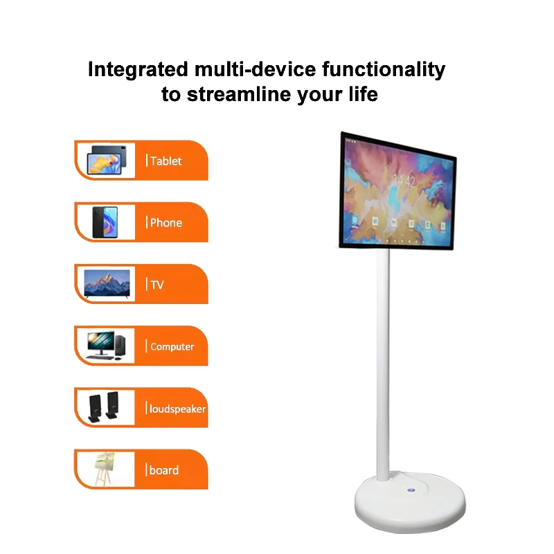 Portable Smart Tv 32 Inch Full Color 1080p Kiosk Touch Screens Digital Advertisement Signage Stand Alone Rotating Screen Display