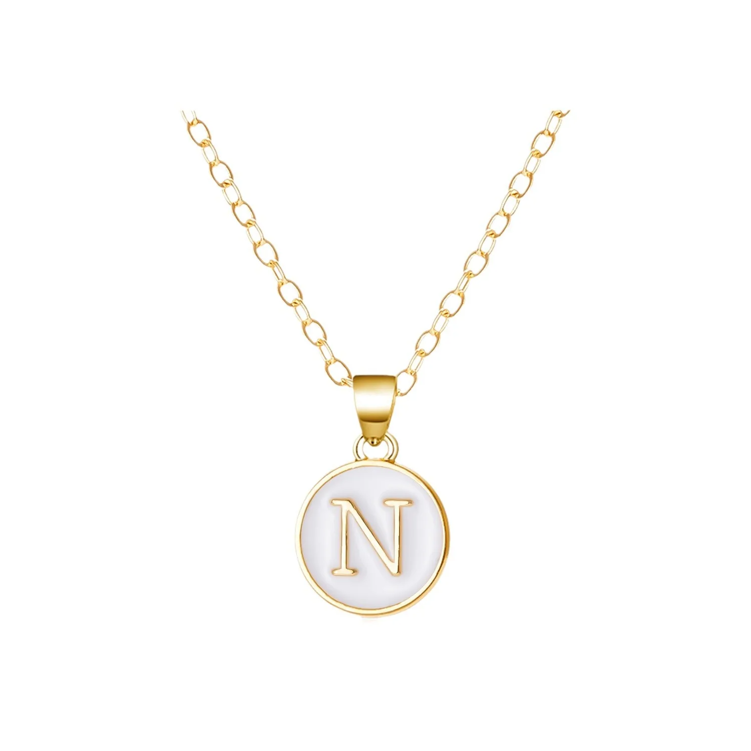 Hot Sale Custom 26 Letters Gold Color Initial Alphabet Zinc Alloy Necklace Soft Enamel Round Letter Pendant Necklace