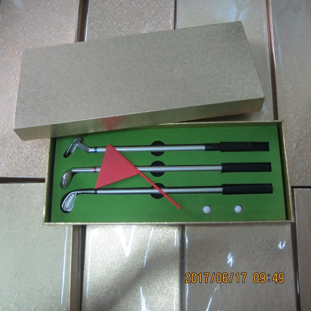 Gold box packed Office souvenir business gift set mini golf club Ballpoint Pen gift set