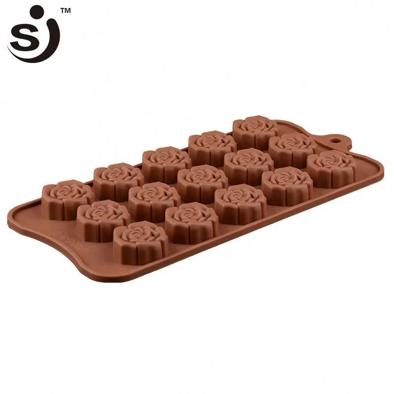 Cheap 15 Cavity Rose Flower Style Mini 3D Custom Non-stick Silicone Chocolate Mold