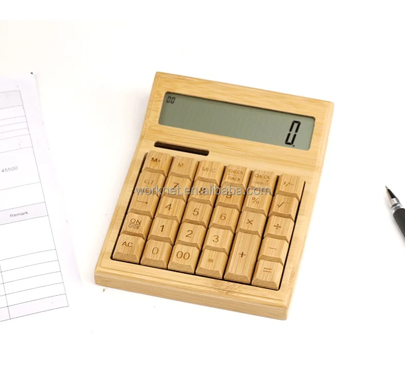 new hot bamboo wooden promotion gift items wholesale 30 keys big LCD display solar
