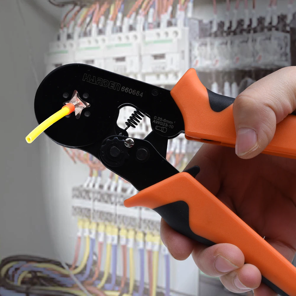 HARDEN Hot sale 0.25-6MM Adjusting Ratcheting Square Ferrule Wire Cable Crimper Plier Tool