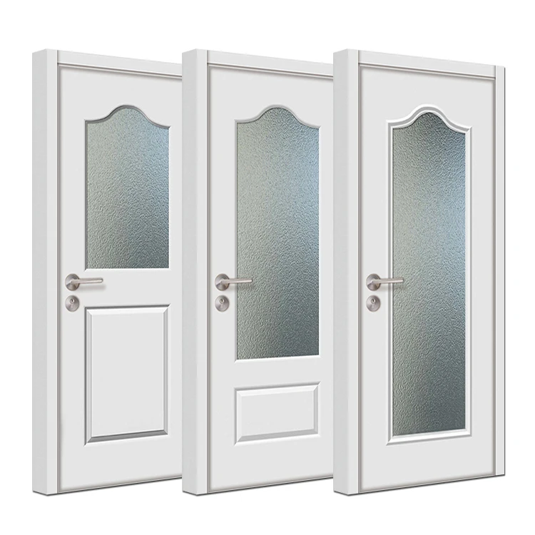 Modern indoor room wooden glass doors american french style interior bathroom white wood door with frosted glass panel inserts