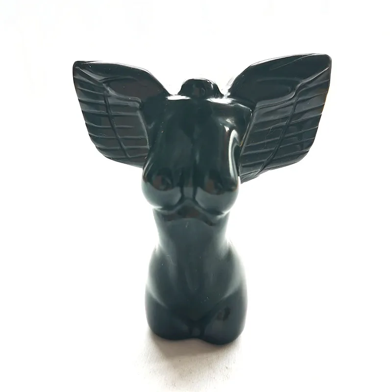 Hot Sale Nature Obsidian Crystal Angel Wing Women Body Model Crystal Stone Angle for Healing Decoration