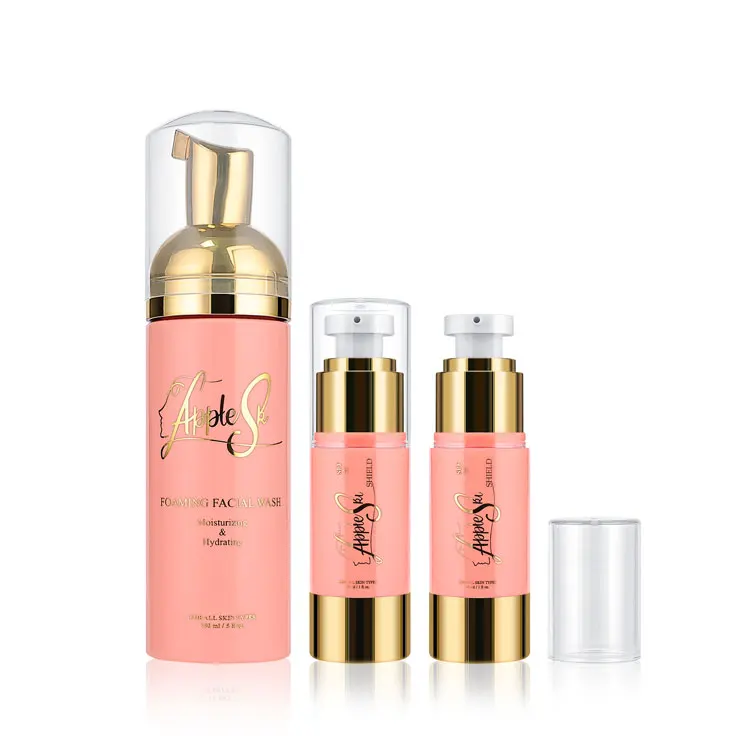 30 100 150 ml pink plastic skincare packaging facial foam cleanser bottle set airless plastic cosmetic toner bottle