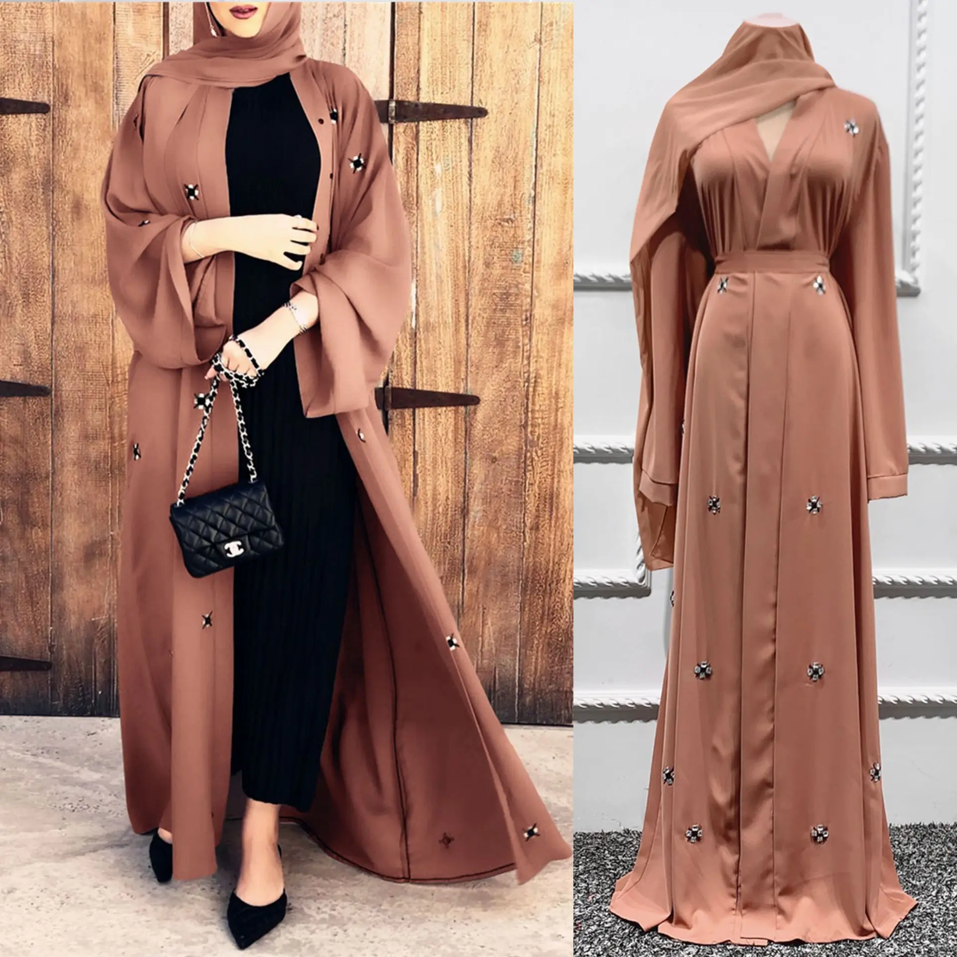 Yibaoli Manufacturer well Made women clothes islamic open abaya with pearl kimono cardigan