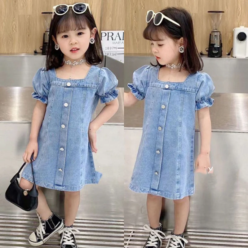 2022 New Summer Girls Dress Korean Style Solid Color Fashion Casual A-line Kids Cute Style Girls Denim Skirts