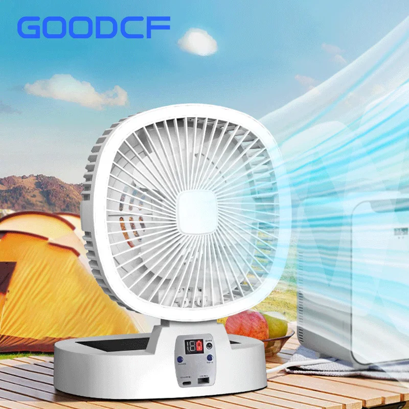2023 Good Sale Outdoor solar air circulation fan desktop camping portable foldable fan RC long endurance power bank