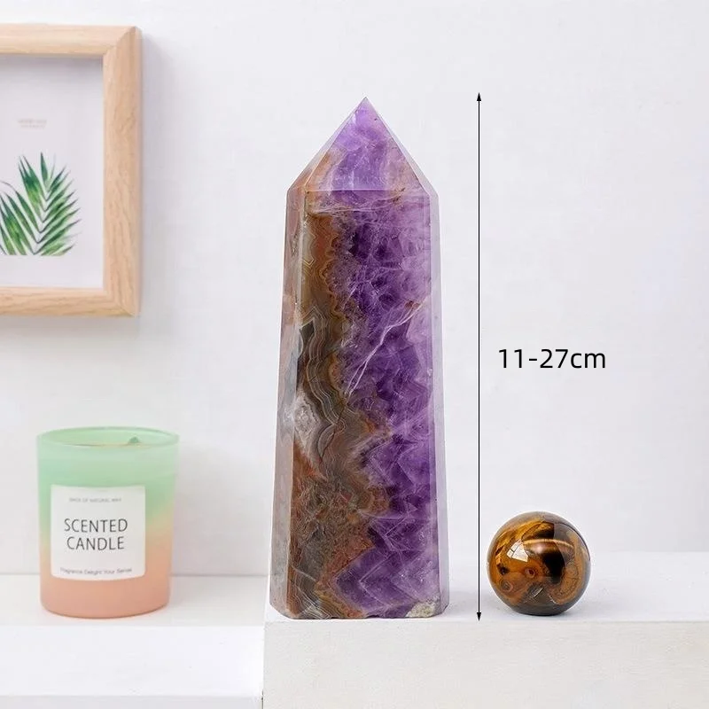 Factory price natural dream amethyst agate six-sided column crystal point tower for decoration