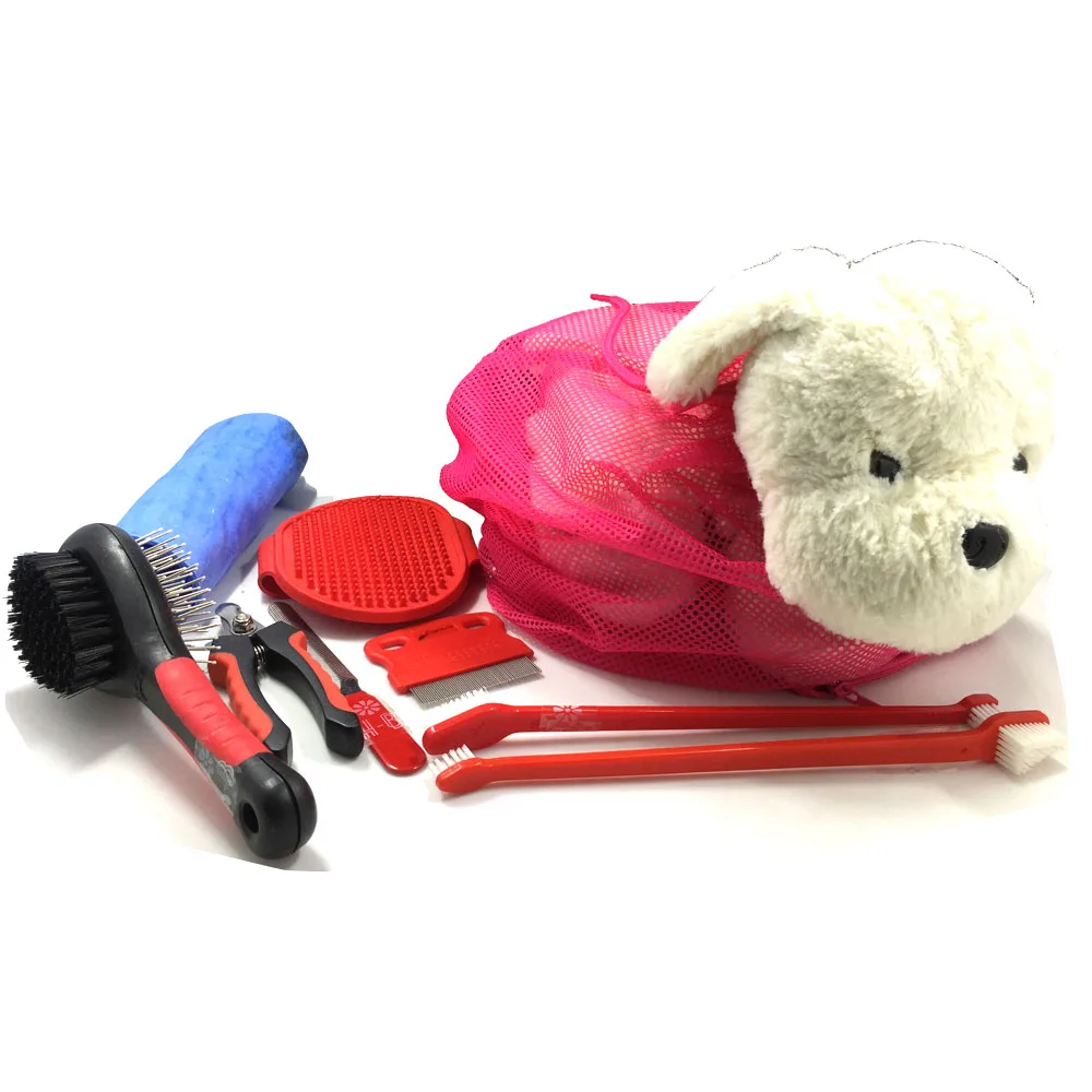 
Luxury Pet Grooming Tools Massage Dog Bath Brush Set with Bag-Glove Comb Nail Scissors & File 