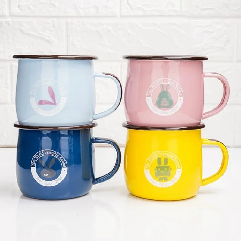 12oz 350ml vintage retro customize sublimation logo printed porcelain ceramic enamel metal steel camping belly shape mug cup