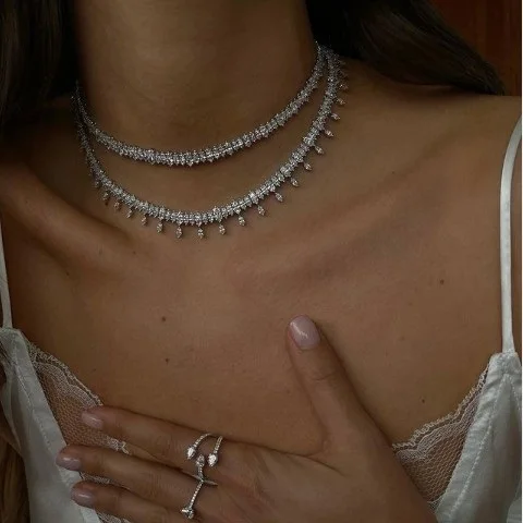 marquise cubic zirconia silver plated 5A cubic zirconia tennis chain diamond women wedding necklace