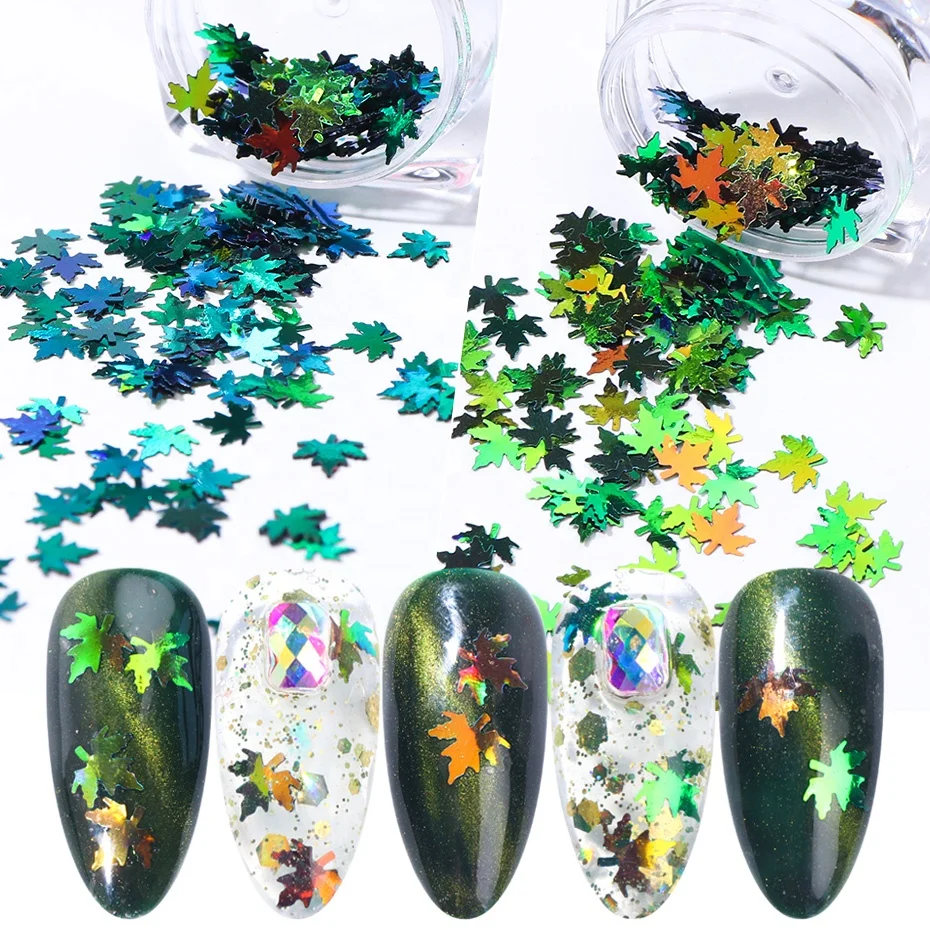 1 Box Flakes Paillettes Designs Manicure Nails Glitter Autumn Decorations Fall Leaf Nail Art Sequins Gold Maple Leaves