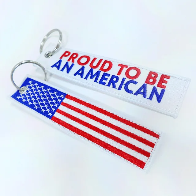 Custom twill fabric airplane embroidery keychain, country flag embroidery key chain tag