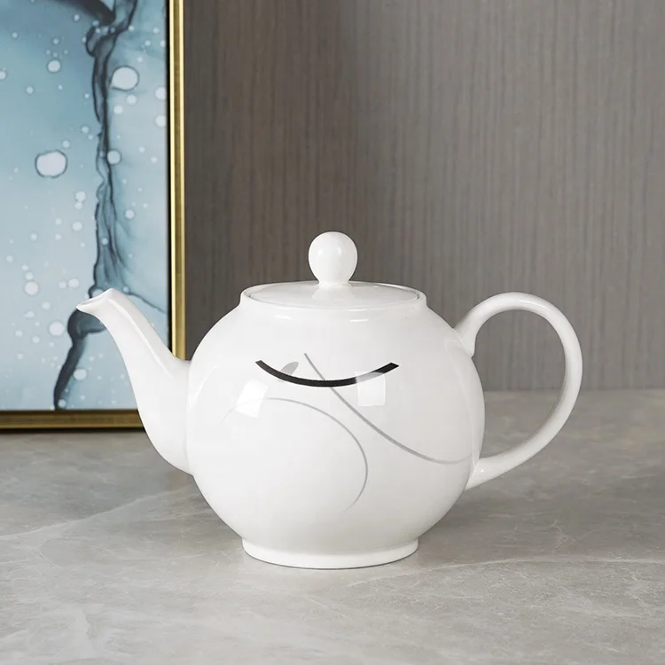 Customized Ceramic Kettle And Teapot Simple and Elegant 1200 ml White Ceramic Teapot Coffee Pot