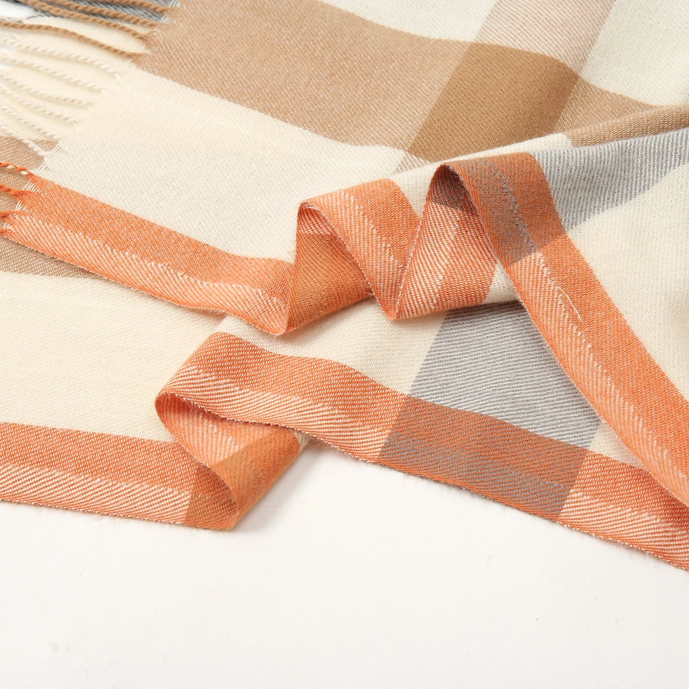 Зима 2022, модная шаль из пашмины с кисточками, женские шерстяные шарфы, плотный кашемировый шарф с принтом в клетку